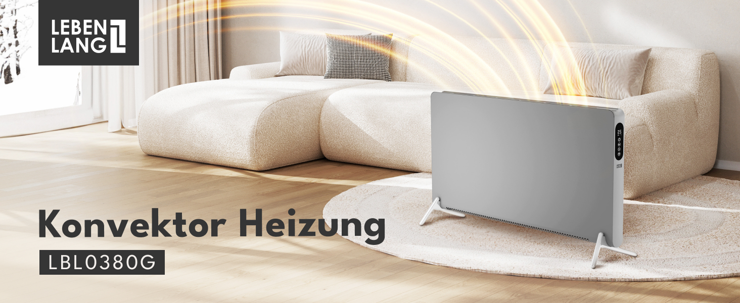 Електричний обігрівач LEBENLANG з Wi-Fi, 2000W - енергозберігаючий конвектор для ванної кімнати (білий/сірий)