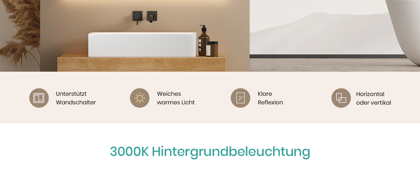 Дзеркало для ванної кімнати EMKE з підсвічуванням 120x60 см, тепле біле світло 3000K, вимикач, матове обрамлення