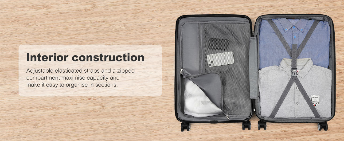 Чемодан KONO Handgepäck Trolley, 55x39x20 см, 37 л, з розширенням, TSA-замок, 4 колеса, чорний