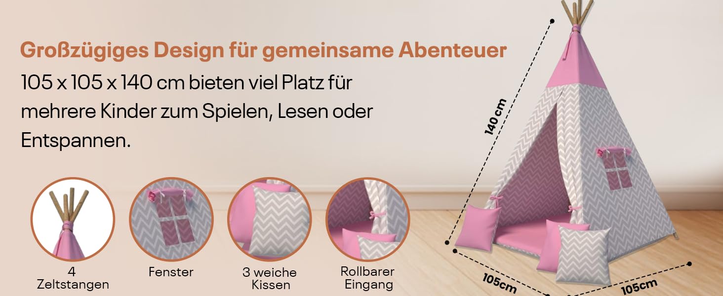 Тіпі-намет для дітей | Ігровий намет для дитячої кімнати | Намет-вігвам з м'якими подушками | Міцний намет-вігвам у стилі індіанців | Безпечний намет-вігвам для дому | Сірий намет-вігвам з тваринами для дитячої кімнати