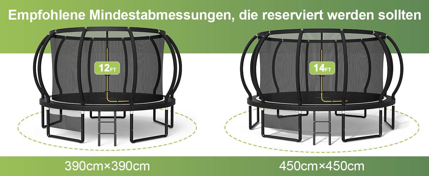 Батут садовий Flamaker Ø228/305/366/427 см з захисною сіткою, до 150 кг, для дітей та дорослих, чорний