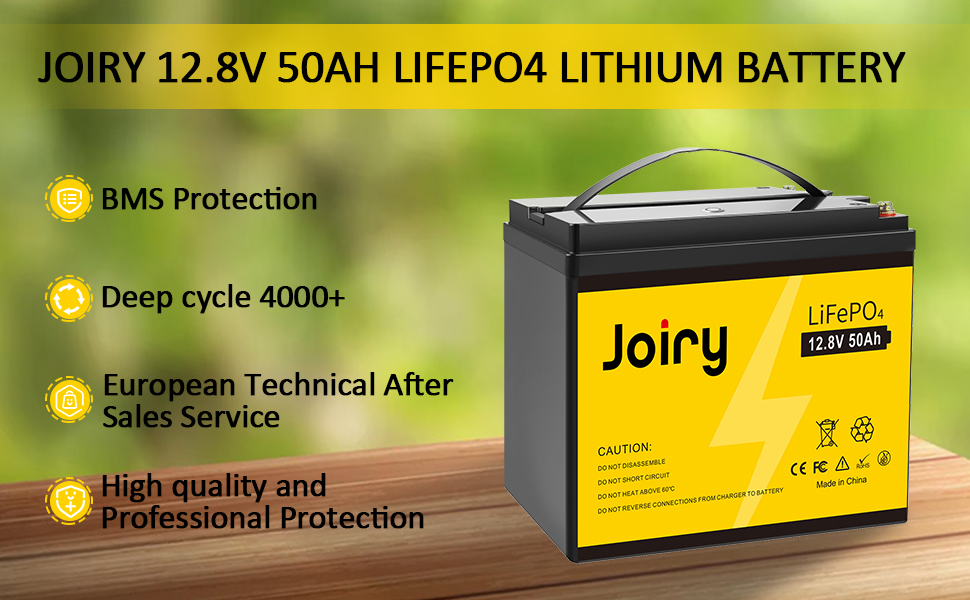 Акумуляторна батарея Joiry 12V 50Ah LiFePO4, 640 Втгод, акумуляторний, BMS, 5000 циклів, чудово підходить для сонячної системи, човна, дому