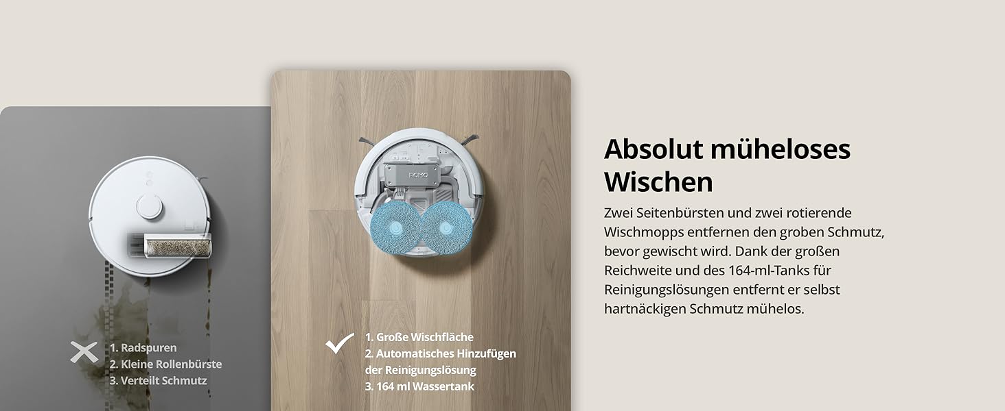 Робот-пилосос DJI ROMO S з функцією миття підлоги, 25 000 Па потужність всмоктування, розпізнавання перешкод рівня дрона, два робочі руки, 200 днів без обслуговування, автоматичне очищення та сушіння моп-насадки (DJI ROMO A (версія з баком для води))