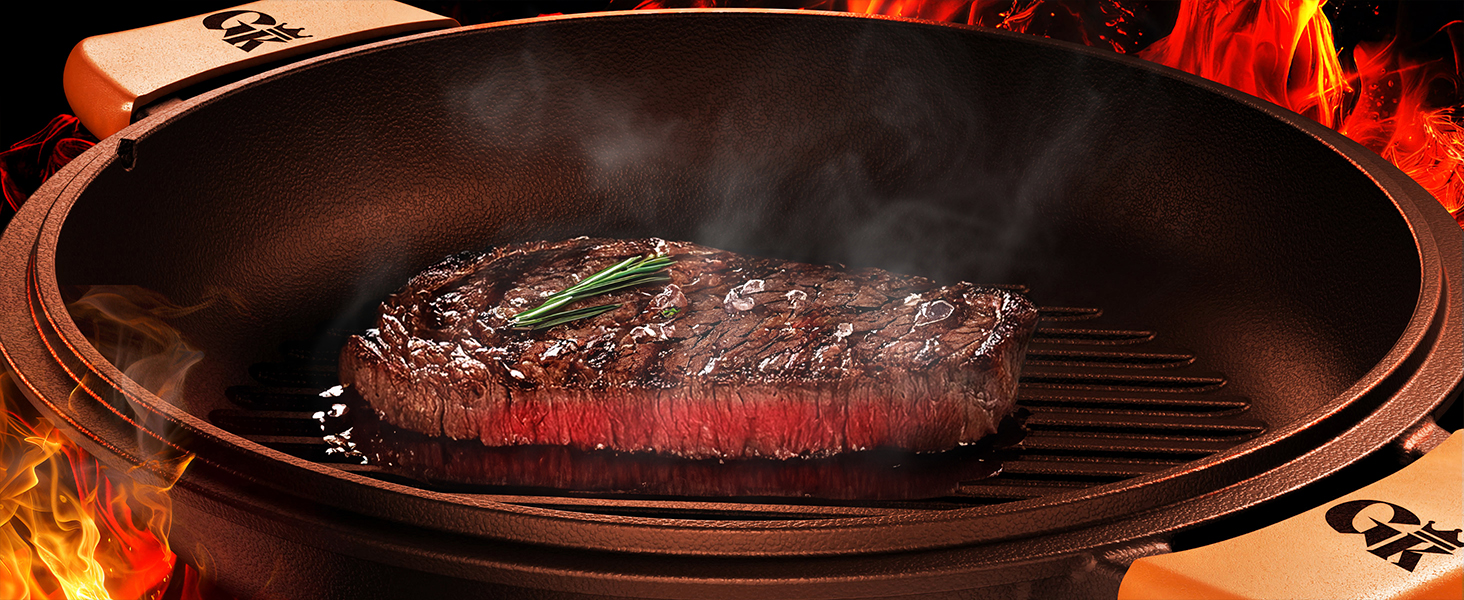 Голландська піч 2в1 з чавуну, 4.8л + сковорода з чавуну 1.8л - набір посуду для приготування, BBQ, кемпінгу та кухні. З кулінарною книгою та аксесуарами. 30 років гарантії. Чорний колір.