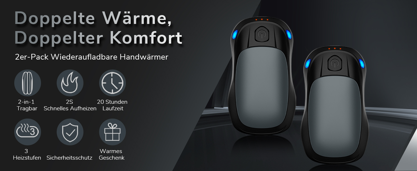 Електричний грієчка для рук, перезаряджуваний, USB, набір 2 шт. (сірий)