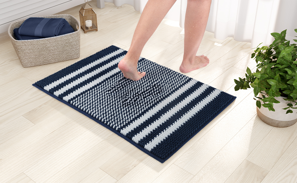 Килимок для ванної кімнати Biscpro Non-Slip Chenille, що миється, 40x60 см, темно-синій - м'який, вбираючий килимок для ванної