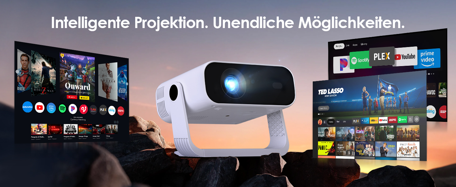 Smart міні-проектор Neuer 4K Android 14 WiFi6 BT5.2 для дому та мобільного використання (Чорний)