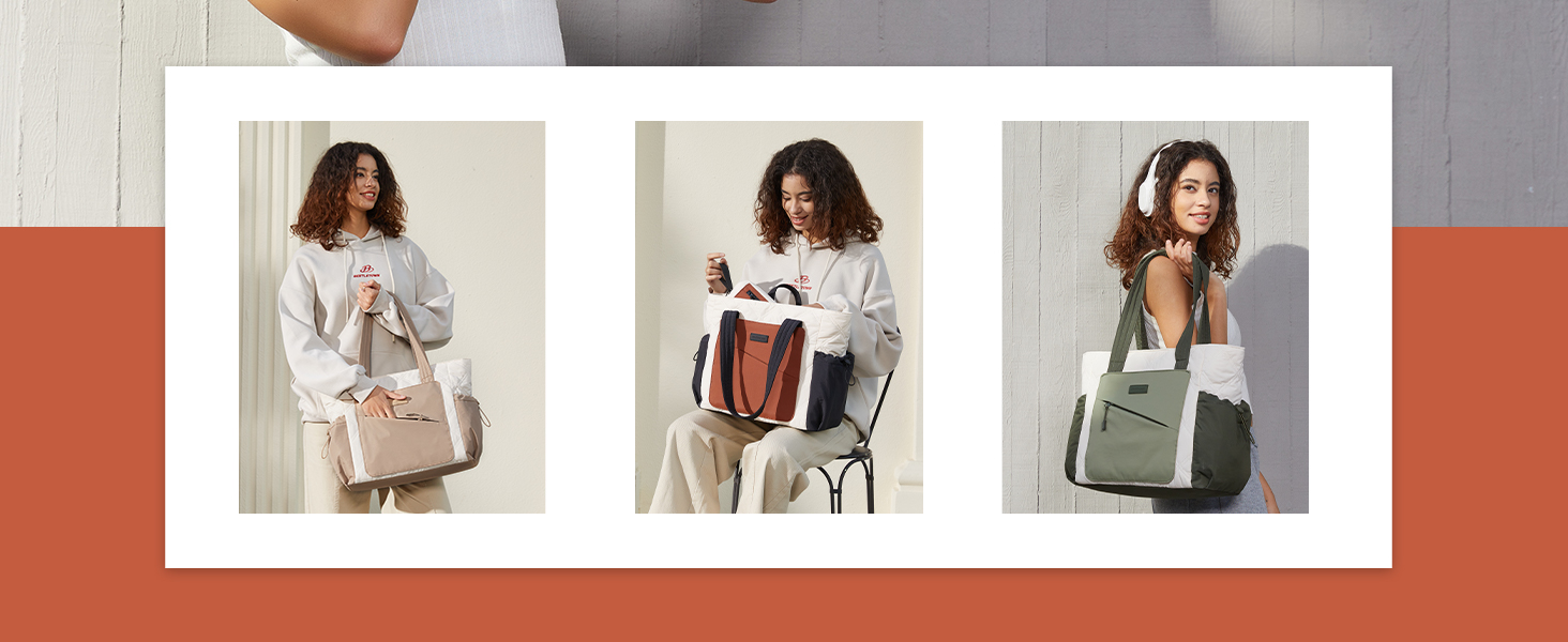 Сумка-шопер LOVEVOOK для жінок: велика, легка, для ноутбука 15,6/17,3 дюймів, робоча/університетська, для роботи, навчання, подорожей (бежево-зелений)