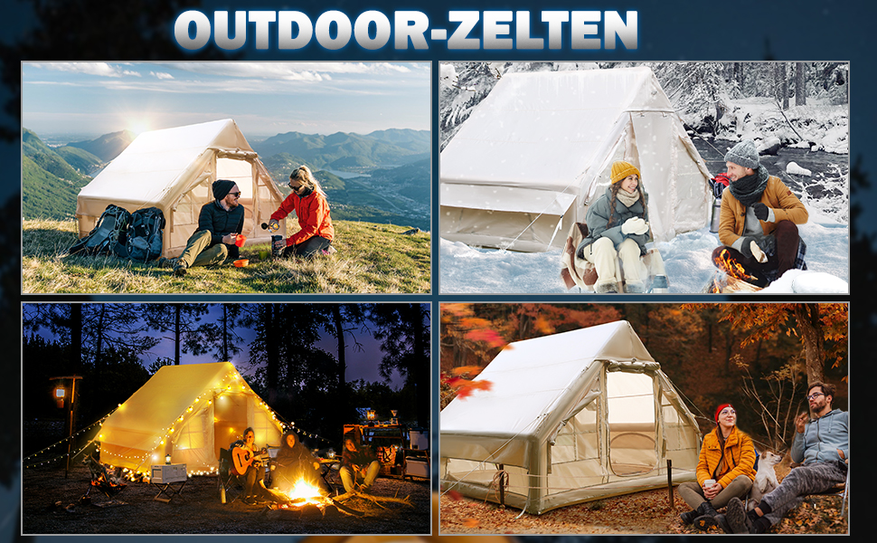 Надувний кемпінговий намет з димоходом та вікном, для 2-10 осіб з насосом, Oxford тканина, швидкозбірний, всесезонний