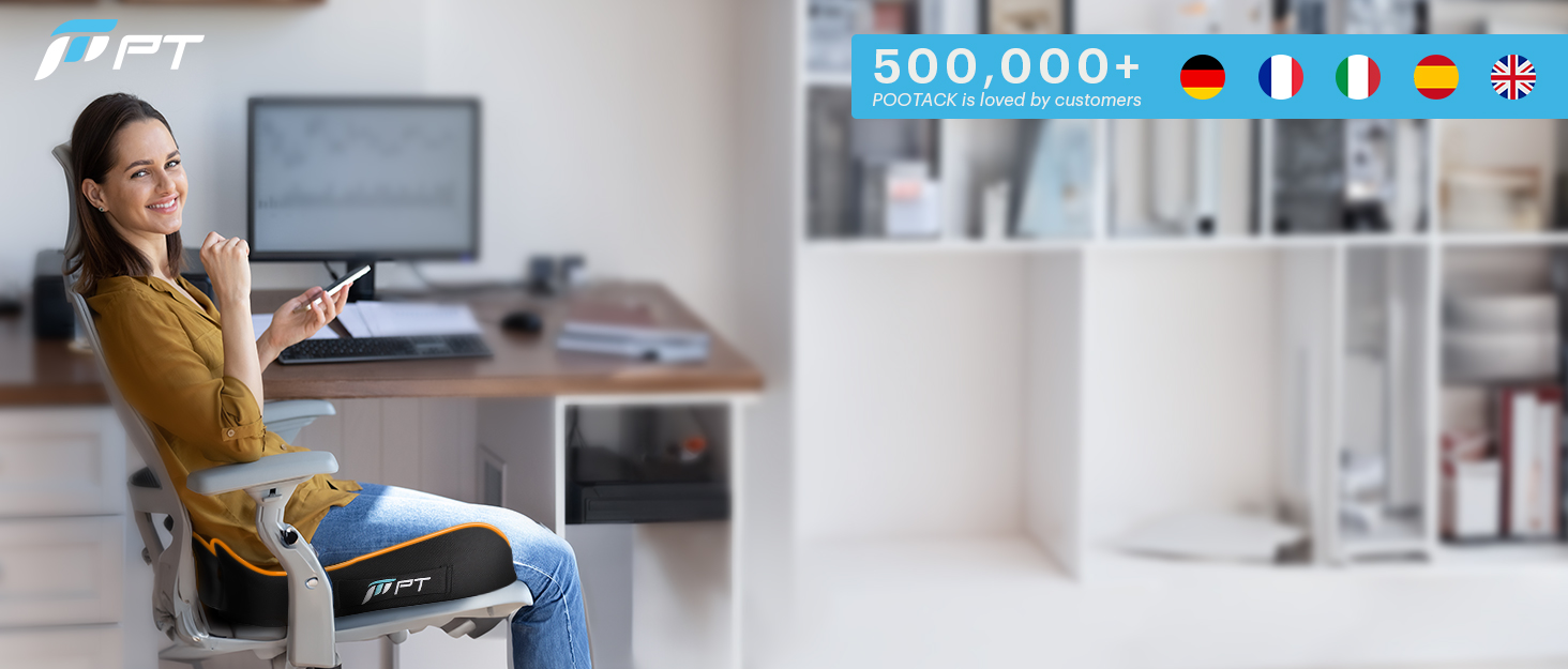 Подушка для спини POOTACK з Memory Foam - ергономічна підтримка для офісного, ігрового крісла та авто, чорна