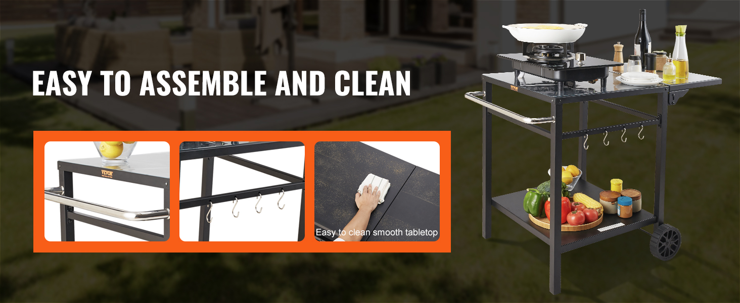 Grillwagen VEVOR: Мобільний вуличний гриль з подвійною полицею та регульованим столиком для приготування їжі (97,2 x 64 x 75,5 см)