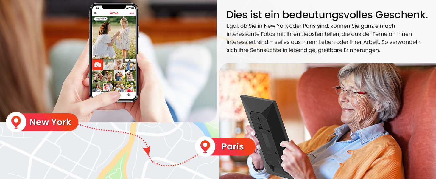 FRAMEO Цифровий фотоальбом 10.1 дюйма з Wi-Fi, IPS сенсорний екран, 32GB пам'яті, автоповорот, чорний