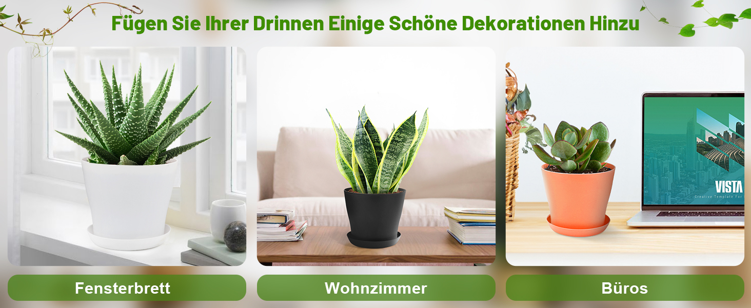 KINGLAKE Набір горщиків для квітів 8 шт., 17 см, пластик з підставкою, для квітів, сукулентів, кактусів, кольорові