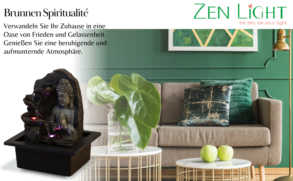 Джерело Zen'Light Zimmerbrunnen з Буддою та LED-підсвіткою - Сучасна декор для медитації та релаксації, Фен-Шуй, 26 см, горіх