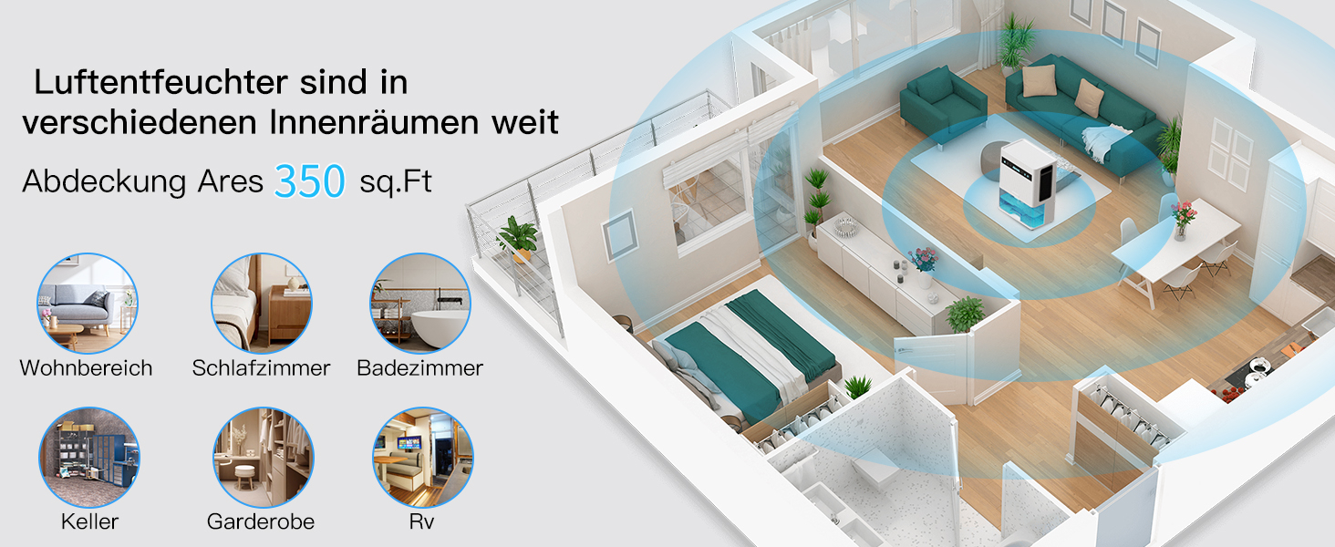 Електричний осушувач повітря Airtok 3000 мл, для спальні та підвалу, з таймером та автоматичним відключенням, 7 кольорів підсвічування
