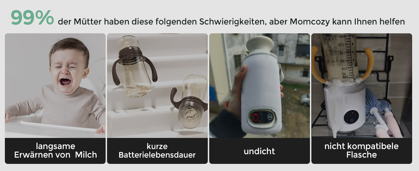 Momcozy MW05 портативний підігрівач для пляшечок, 500 мл, акумулятор 24 години, 2 режими нагріву для дитячого харчування та води, швидкий нагрів за 3 хв, зелений