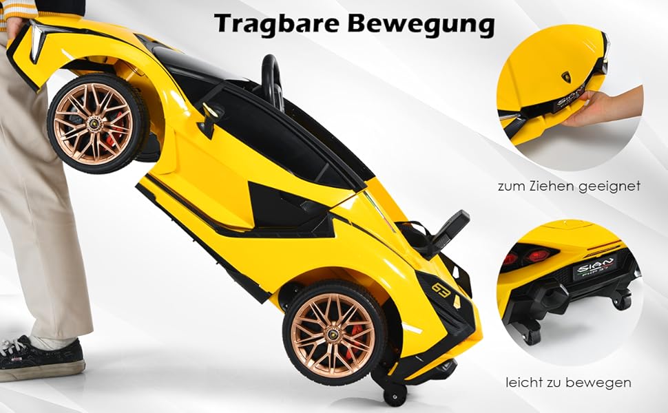 Дитячий електромобіль GOPLUS Lamborghini з пультом, Bluetooth, USB, музикою, для дітей 3-8 років, білий/жовтий