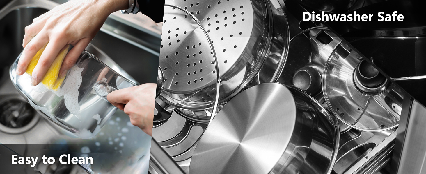 Набір каструль 6 шт. з нержавіючої сталі для індукційних плит, Cookware Set, з кришкою та захистом від опіків, сумісний з усіма типами плит, не має покриття, придатний для миття в посудомийній машині