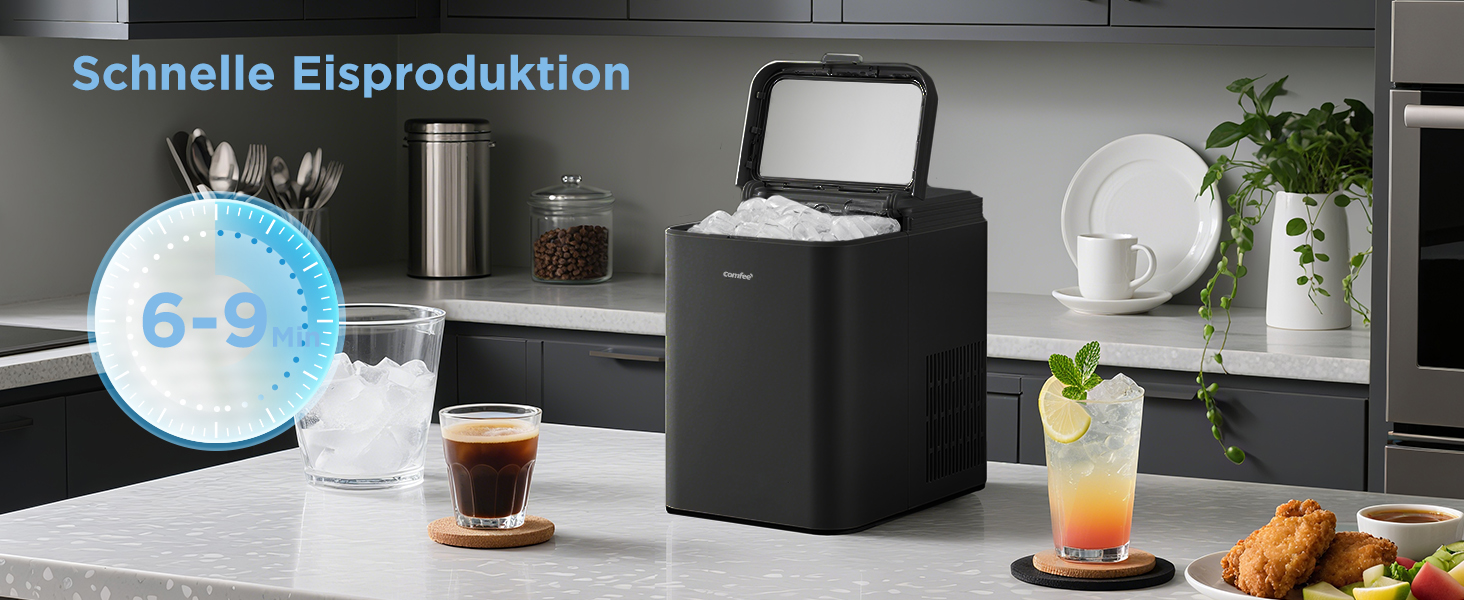 Льодогенератор Comfee RCI12GY1EU(E) 12 кг/24 год, 1.3 л, самоочищення, чорний