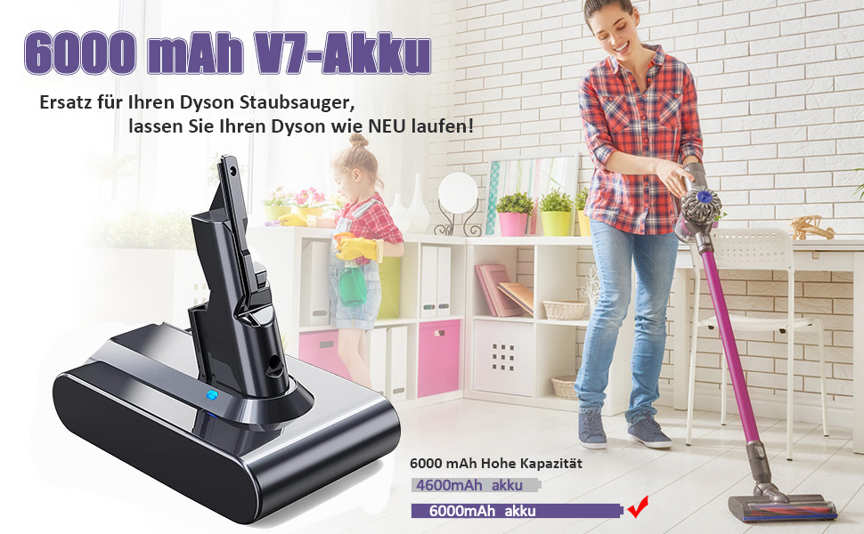 Змінна батарея V7 6000 мАг для Dyson V7, сумісна з фільтром SV113