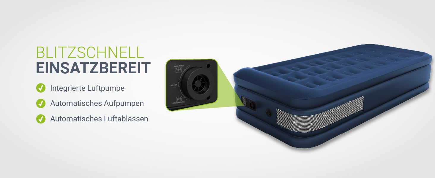 Надувний матрац Juskys Sapri M блакитного кольору - 1 особа, самонадувний, для гостей та кемпінгу, з вбудованим насосом