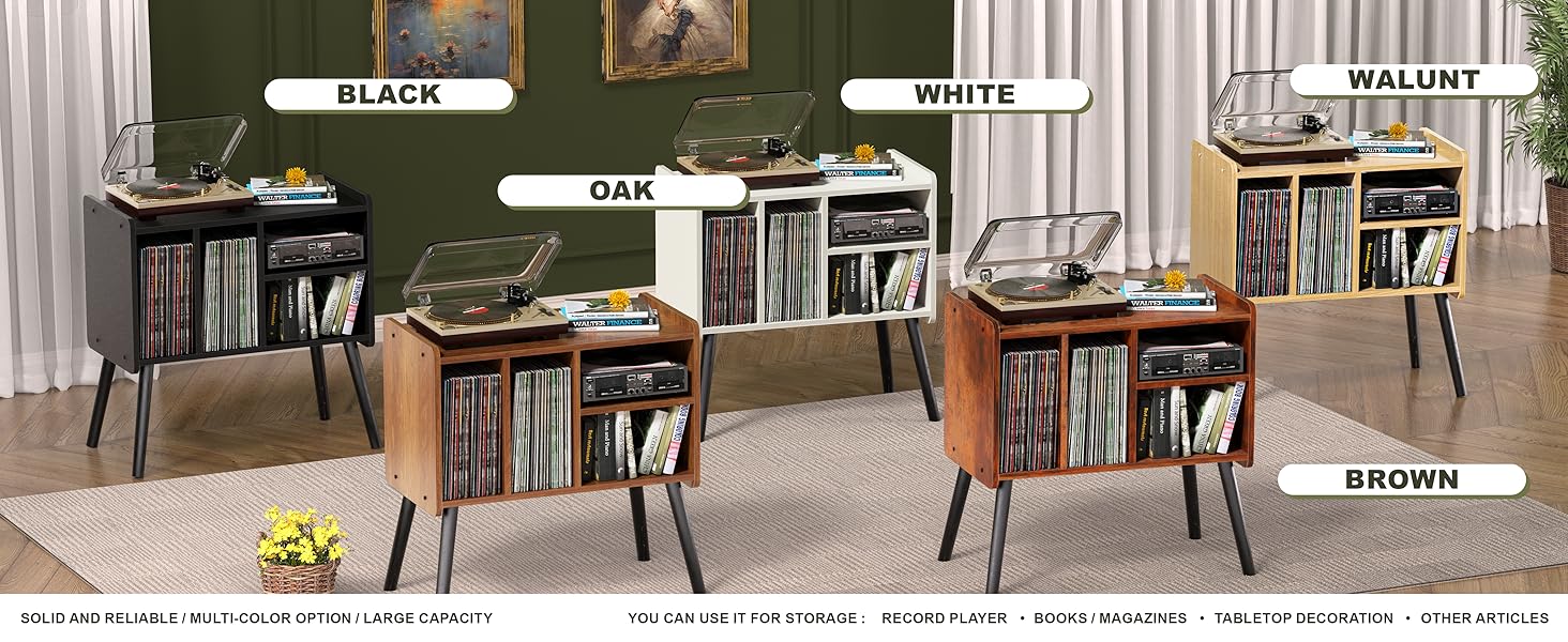 Стіл для програвача, стійка для вінілових пластинок в стилі середини століття з місцем для зберігання до 150+ альбомів, шафа для вінілових пластинок з регульованими полицями (горіх)