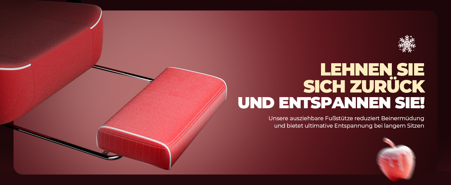 Ігровий крісло GTPLAYER з різдвяним мотивом, з підніжкою, широке сидіння, з подушкою для спини та синхронізованими підлокітниками для великих людей, велюр, червоний, на Різдво