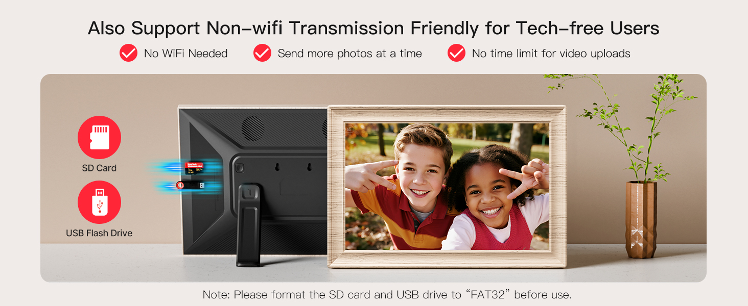 Frameo Цифровий фоторамка 10.1 дюймів, HD 1280*800 IPS сенсорний екран, 32GB пам'ять, автоповорот, Frameo App для обміну фото та відео, білий дерев'яний масив