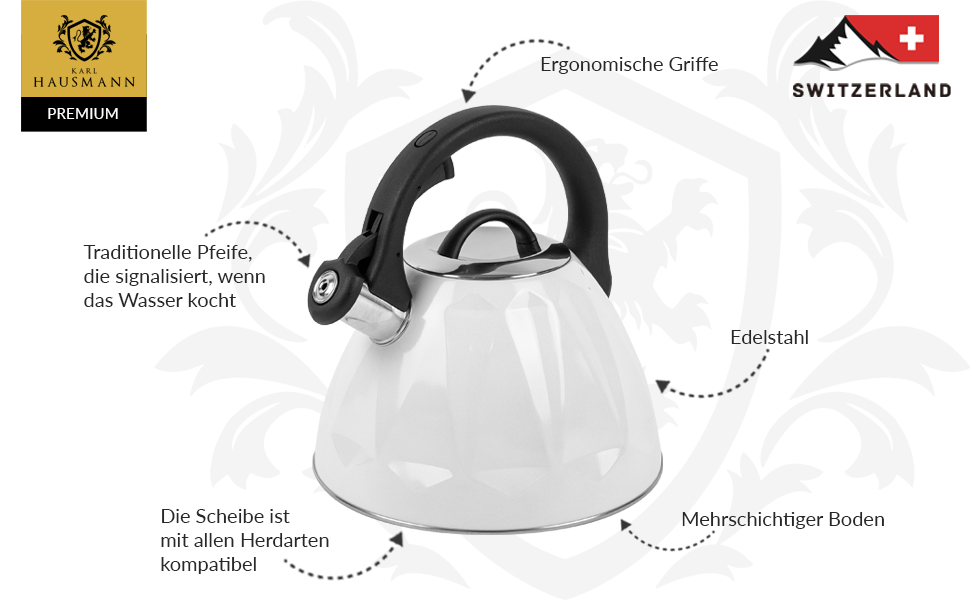 Чайник-заварник Karl Hausmann 3L з автоматичним свистком, з нержавіючої сталі для індукційних, газових та електричних плит