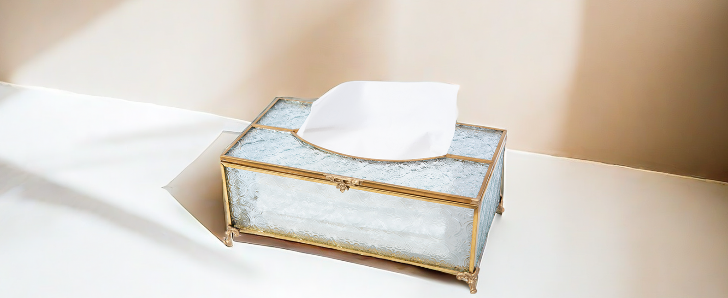 Скляна коробочка для серветок SLHEQING Gold - прямокутна, для ванної, вітальні, спальні, офісу