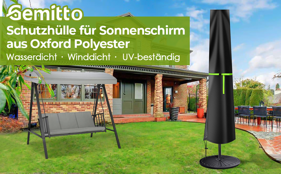 Чохол для парасольки GEMITTO, захисна накидка для парасольки, водонепроникний, для парасольки від 2 до 4 м, 420D, захист від сонця та вітру