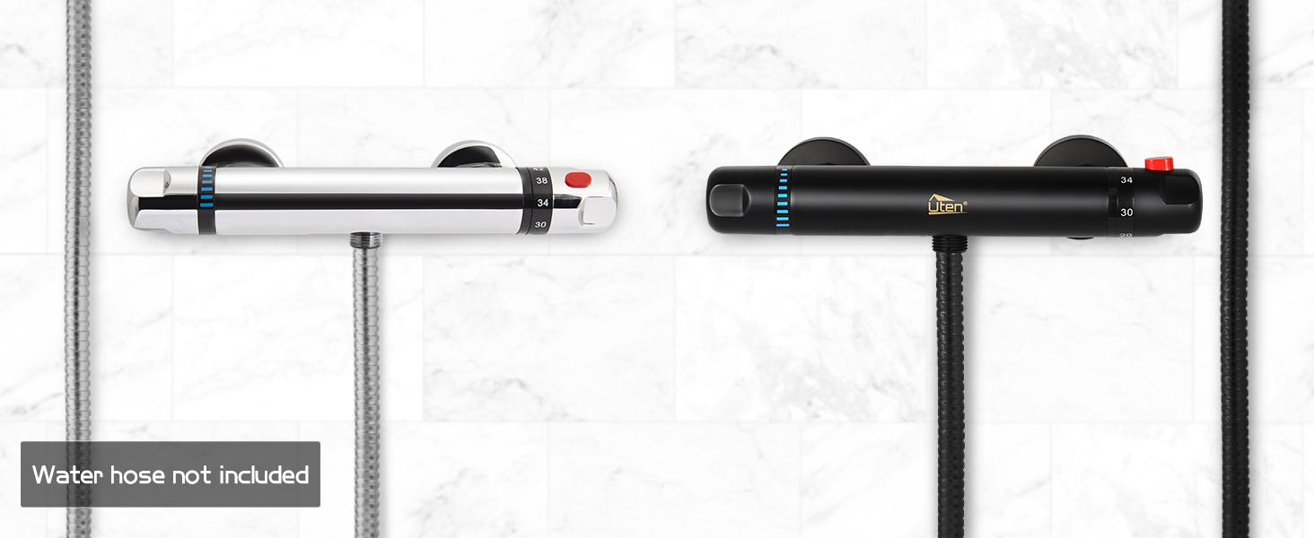 Змішувач для ванни з термостатом Uten, чорний, латунь, 2 виходи, захист 38°C