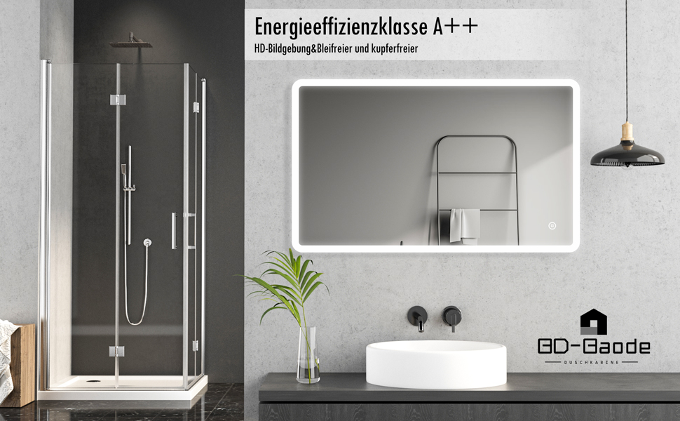 Дзеркало для ванної кімнати з LED-підсвічуванням BD-Baode 40x60 см, 3 режими світла, сенсорне керування