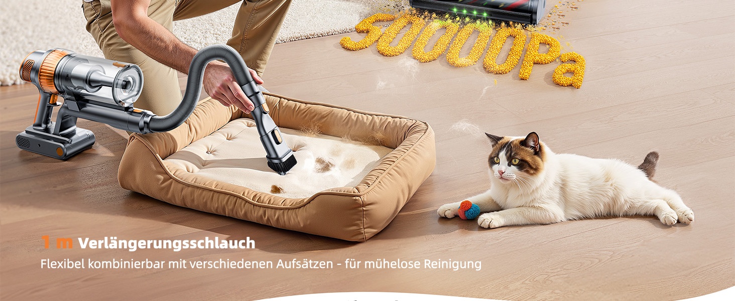 Акумуляторний пилосос SMOTURE 50000 Па, 65 хв роботи, бездротовий, з гнучким шлангом, для дому, шерсті тварин, килимів, авто