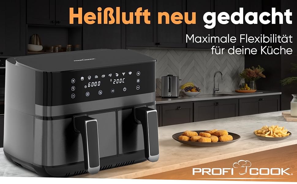 Аерофритюрниця ProfiCook PC FR 1295 H з двома камерами та системою одночасного приготування, 9 л, антипригарне покриття