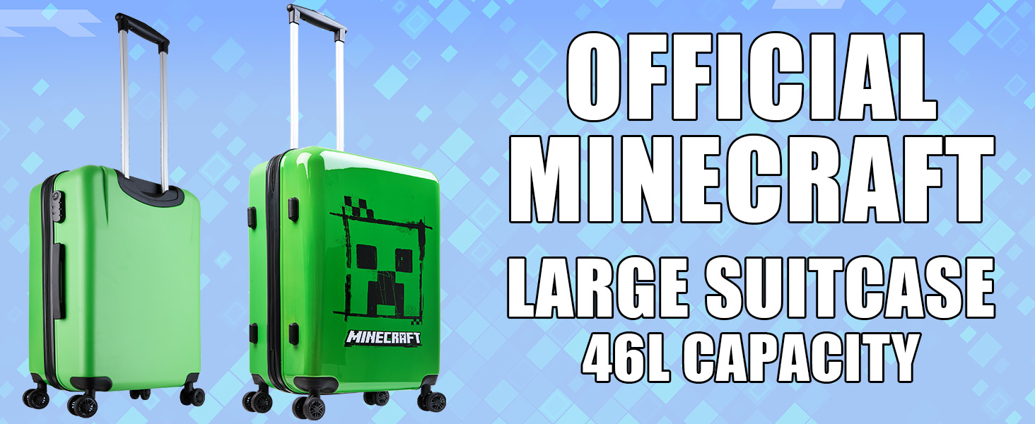 Дитяча валіза-тролей Minecraft на 4 колесах, пластикова жорстка валіза для подорожей, велика, зелена (розмір L)