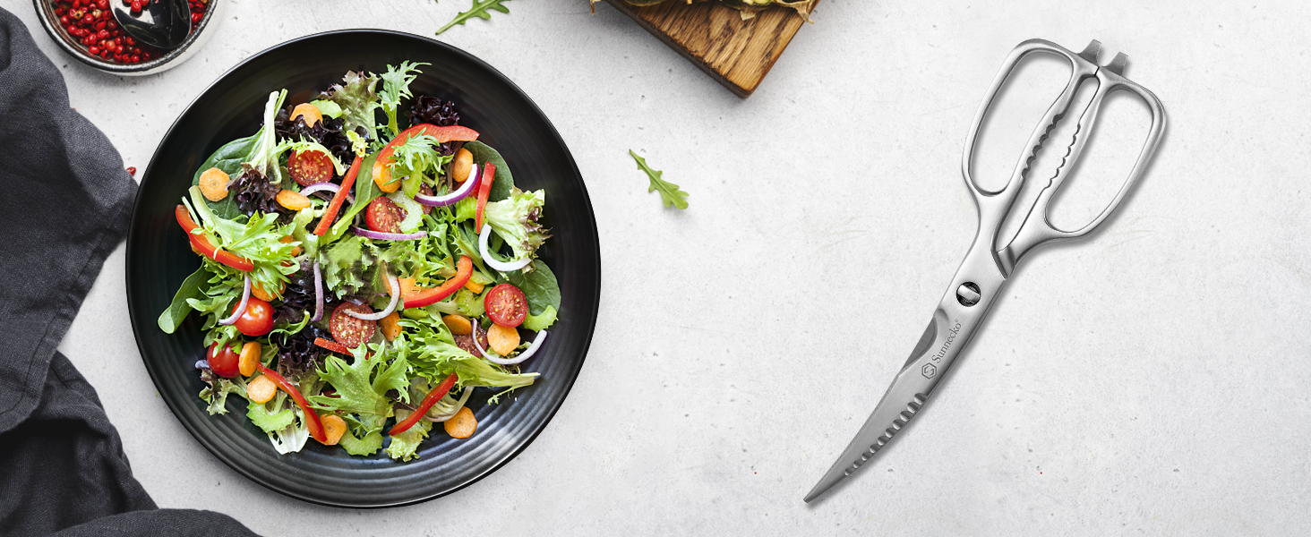 Кухонні ножиці Sunnecko 8 дюймів (20 см) - універсальні, з подрібнювачем горіхів, з ергономічною ручкою, знімні леза, з нержавіючої сталі