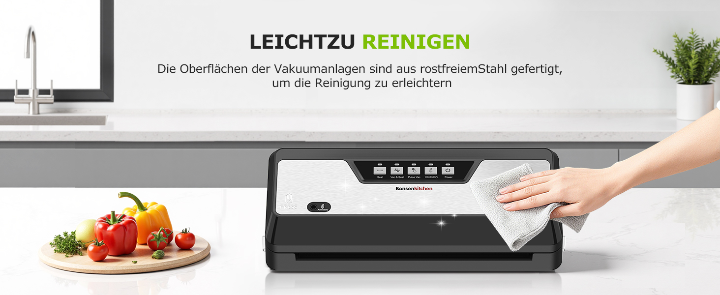 Вакууматор для продуктів Bonsenkitchen з вбудованим різаком, компактний вакууматор для Sous Vide та заготовок, кілька режимів роботи, чорний (в комплекті 1 рулон та 5 пакетів)