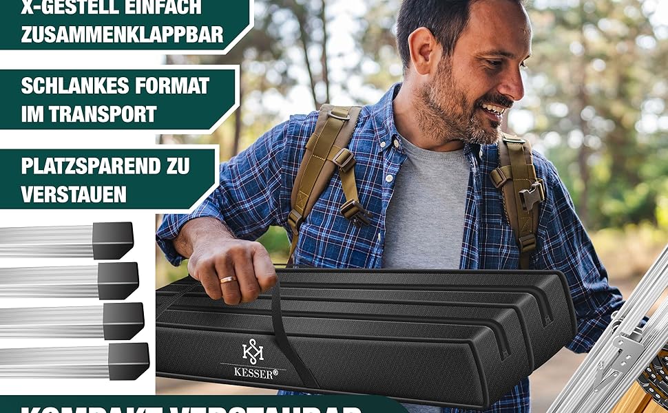 Кемпінговий стіл KESSER® розкладний, з алюмінієвим каркасом, регулювання висоти, 90x53 см, до 100 кг, з сумкою та сітчастою кишенею, (145x70 см, імітація дерева)