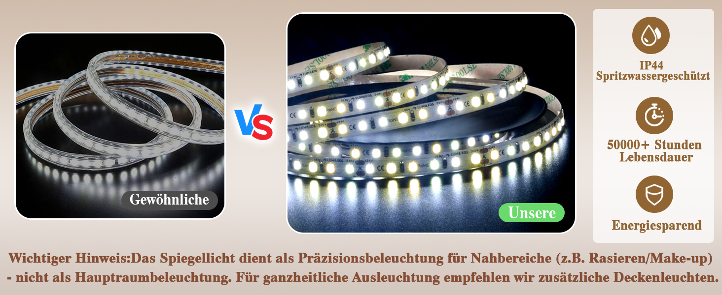 Дзеркало для ванної кімнати з підсвічуванням Badspiegel 50x70см LED, антизапар, сенсорне керування, регулювання яскравості, 3 кольори світла, настінне, горизонтальне/вертикальне