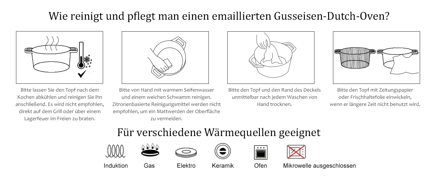 Чавунна каструля-гульяш Overmont з емалевим покриттям, 26 см, 5.2 л, перламутрово-біла, з кришкою та кулінарною книгою, підходить для духовки