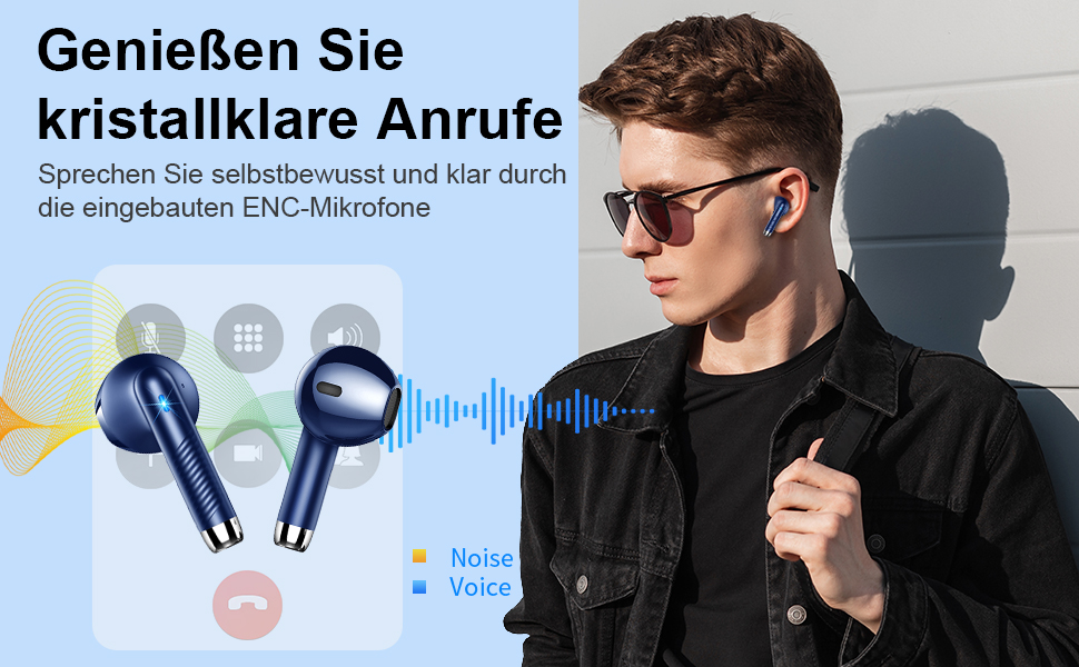 Навушники-вкладиші Drsaec Bluetooth 5.3, бездротові, 4 мікрофони, шумозаглушення ENC, 48H, IP7, USB-C, синій