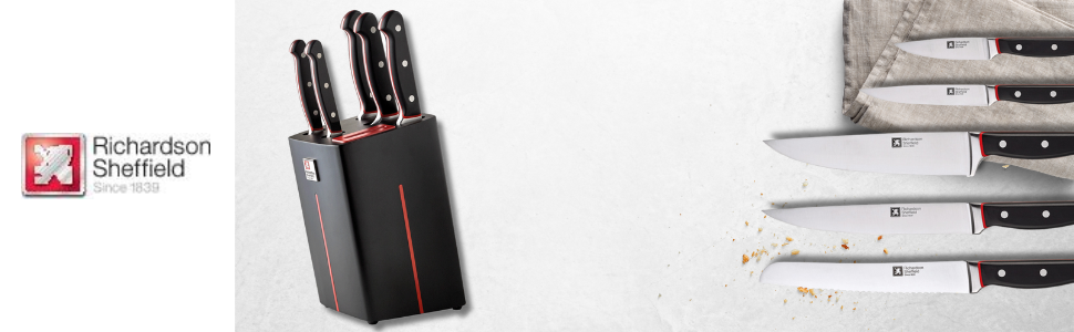 Набір ножів Sheffield Velocity 6-ти частинний, чорний/червоний, з точилкою, преміум якість