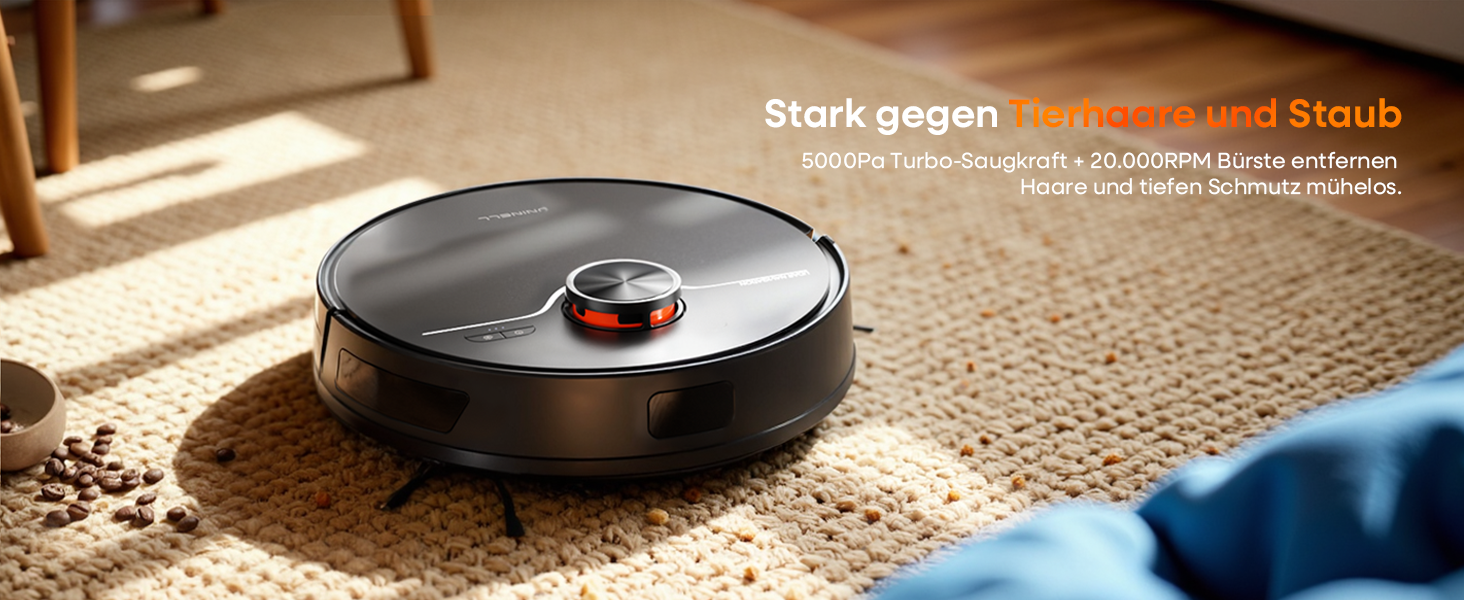 Робот-пилосос з функцією миття 5000Pa, потужний робот-пилосос з базою для самостійного очищення 3.5L, час роботи до 180 хвилин, навігація LiDAR, для збору шерсті тварин та прибирання килимів, керування через додаток, чорний