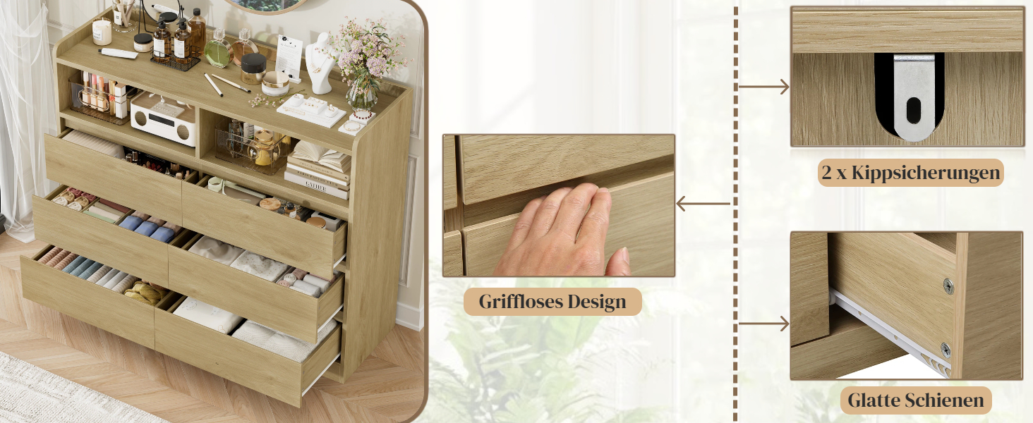 Комод FOREHILL з 6 висувними ящиками, 120 см, колір дуб - комод-тумба для спальні, вітальні, передпокою, 120x40x100 см