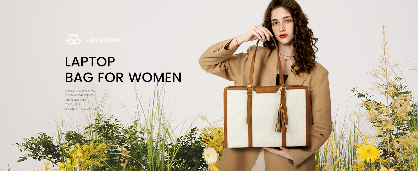 Сумка для ноутбука LOVEVOOK 15.6 дюймів: велика, зручна, для роботи, навчання, подорожей (бежева, коричнева)