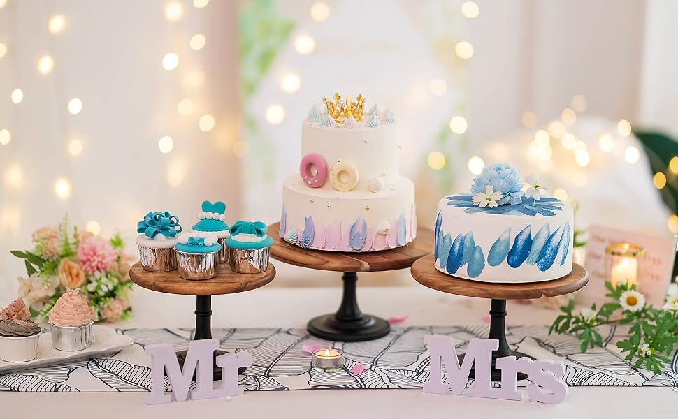 Дерев'яний підставка для тортів Nuptio Rustikaler: 25 см, набір 3 шт. для весілля, дня народження, дитячого свята, чаювання