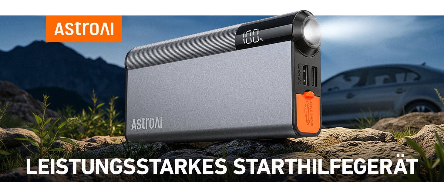 Бустерний пускач AstroAI Powerbank 8000A для автомобіля та мотоцикла, помаранчевий