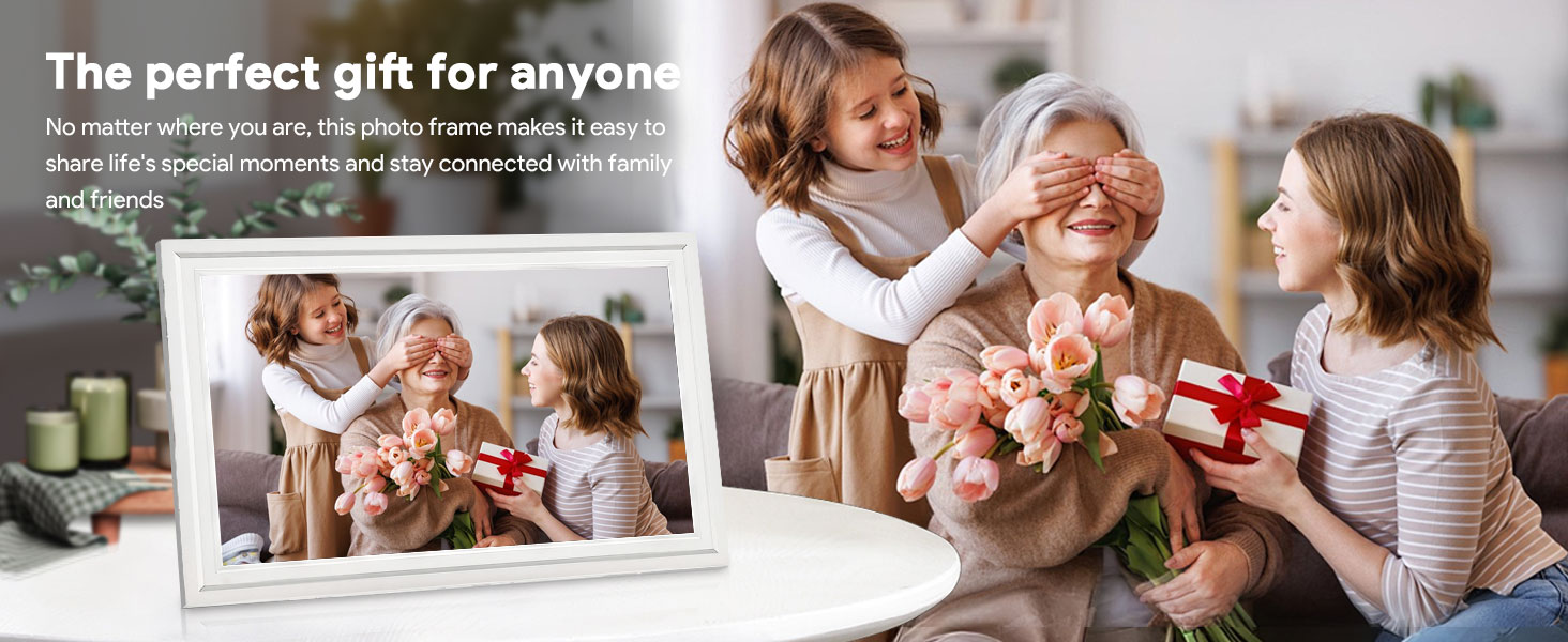 Цифрова фоторамка Frameo 15.6 дюймів з Wi-Fi, 32ГБ пам'яті, HD IPS сенсорний екран 1920x1080, автоматичний поворот та підтримка додатка Frameo