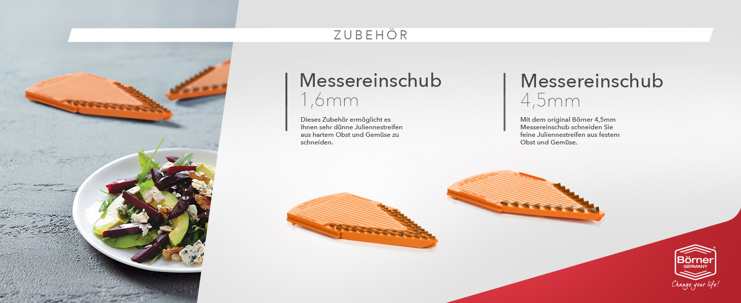 Набір Börner Gemüsehobel V3: V-овочерізалка для 5 видів нарізки, з нержавіючою сталею, з тримачем для фруктів, оранжевого кольору